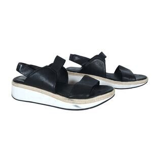 Eileen Fisher Womens Platform Sandals 10 Black Leather Espadrille Wedge Sporty